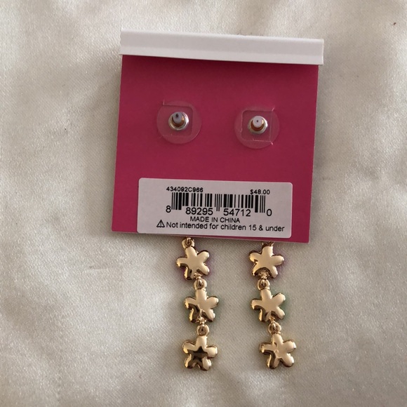 Betsey Johnson Gold Tone Linear Enamel Multicolored Flower Drop Earrings NWT - Picture 9 of 10